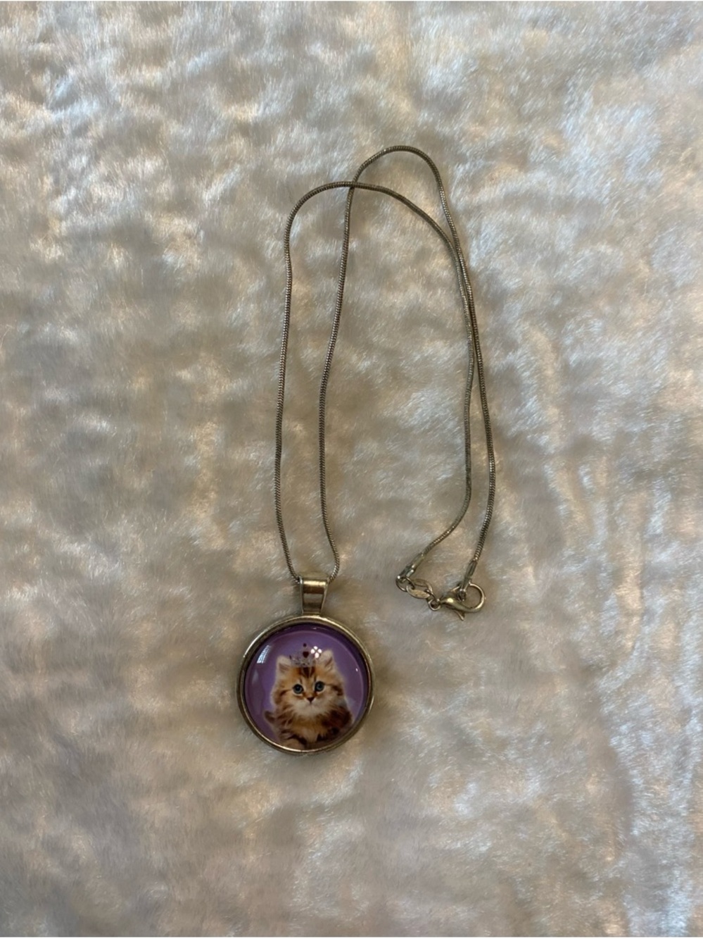 🍀VTG 925 Cat Pendant Necklace Purple Kitten Design